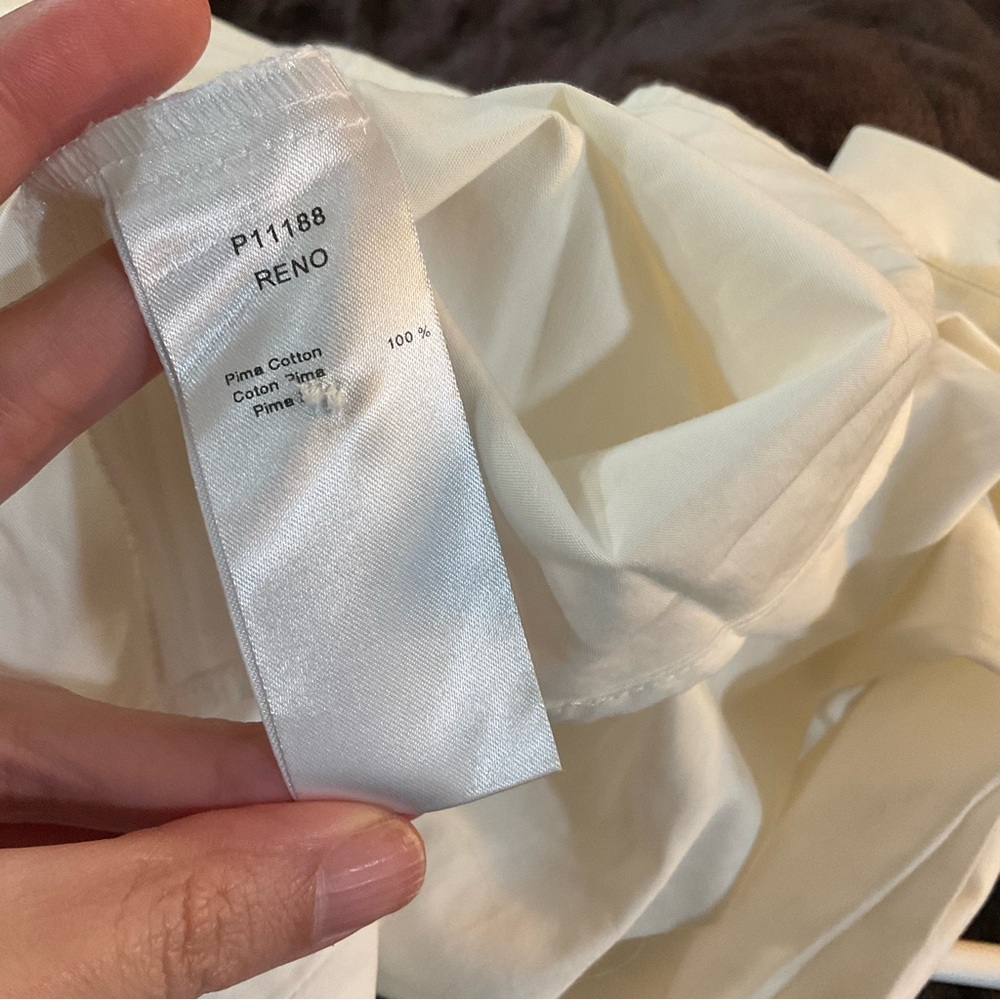 Anne Fontaine Reno Ruffled White Button Down Shirt Blouse with Gold Buttons - Picture 8 of 10